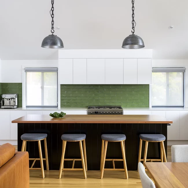 timber benchtop in renovated kitchen