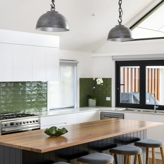 kitchen island bench with feature lights