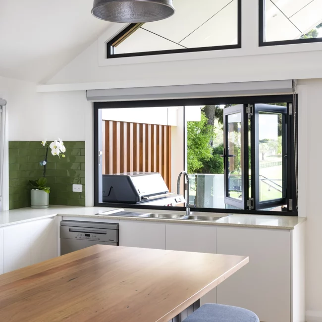 kitchen with bar windows